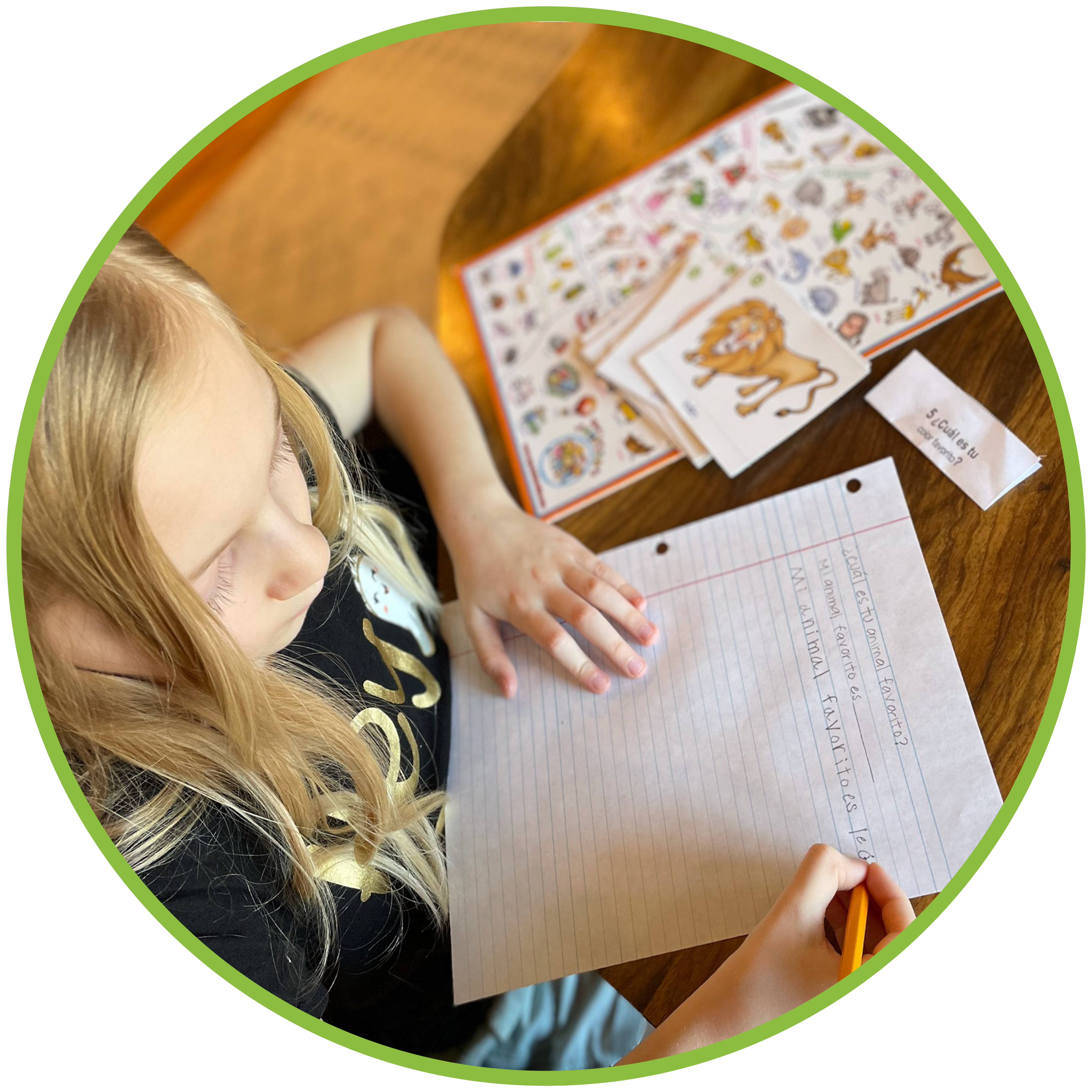 Girl using pronunciation activity_with green outline