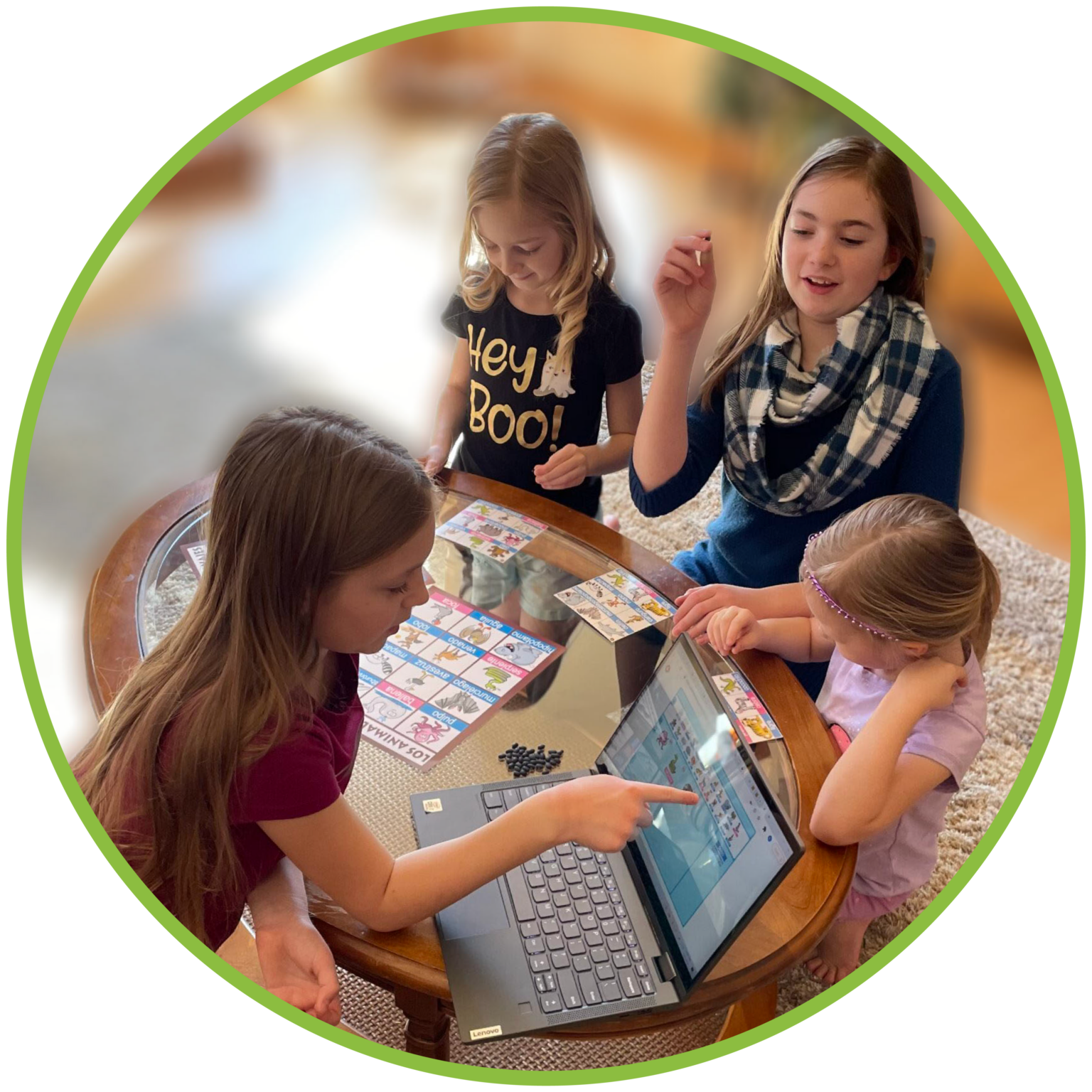 girls playing matching flashcards_with green outline