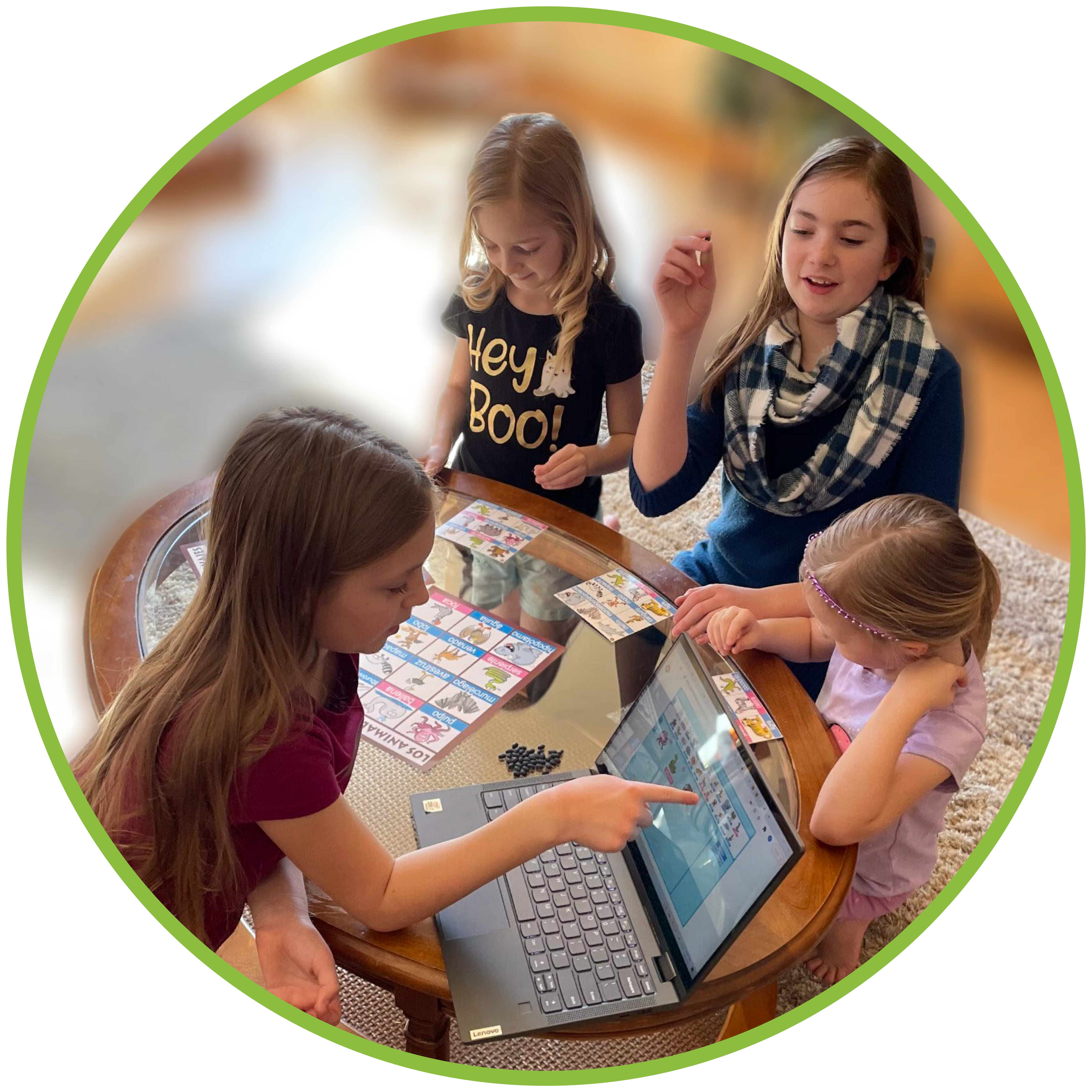 girls playing matching flashcards_with green outline
