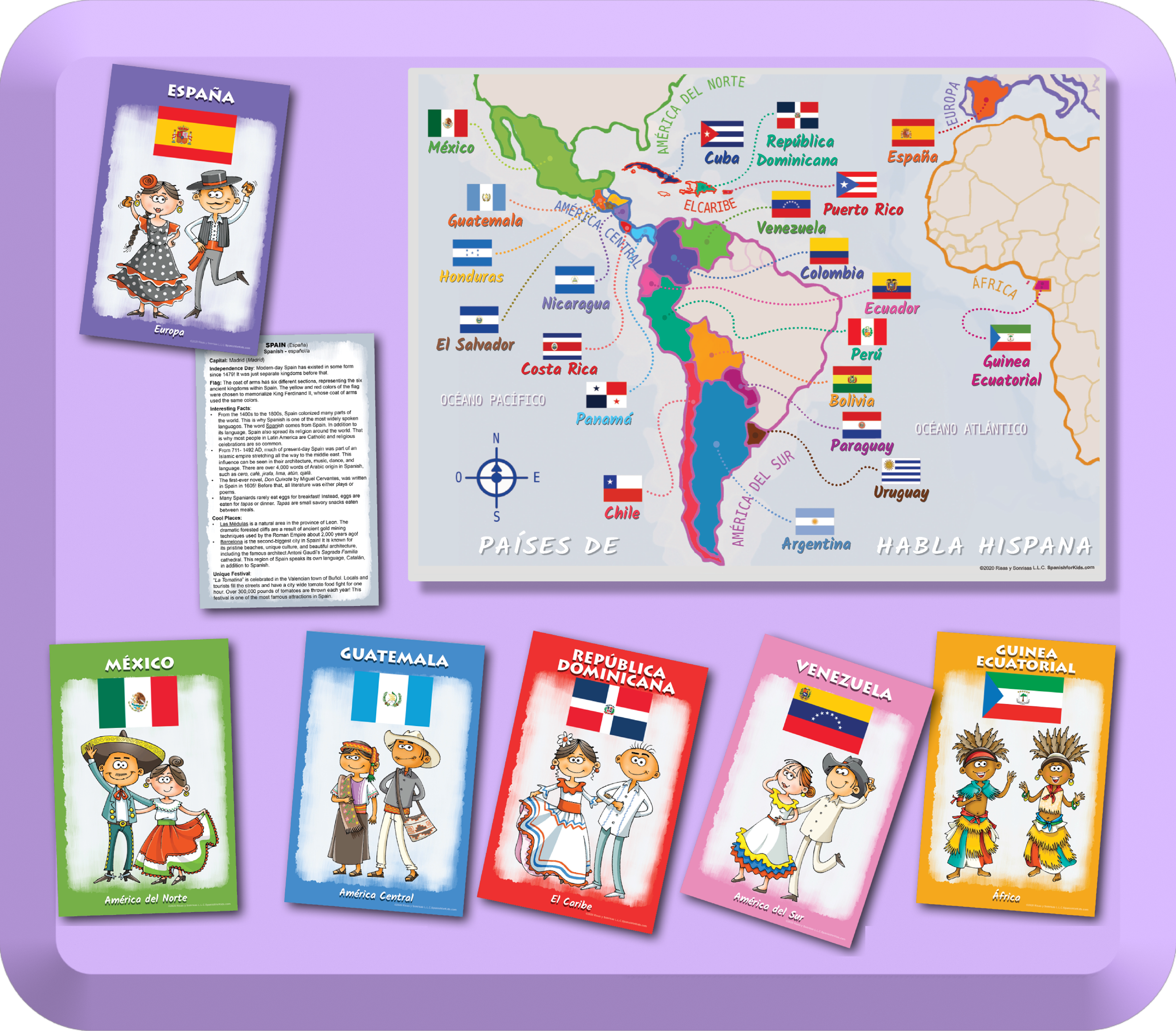 21 Hispanic Countries Culture Cards & Map_HS Button