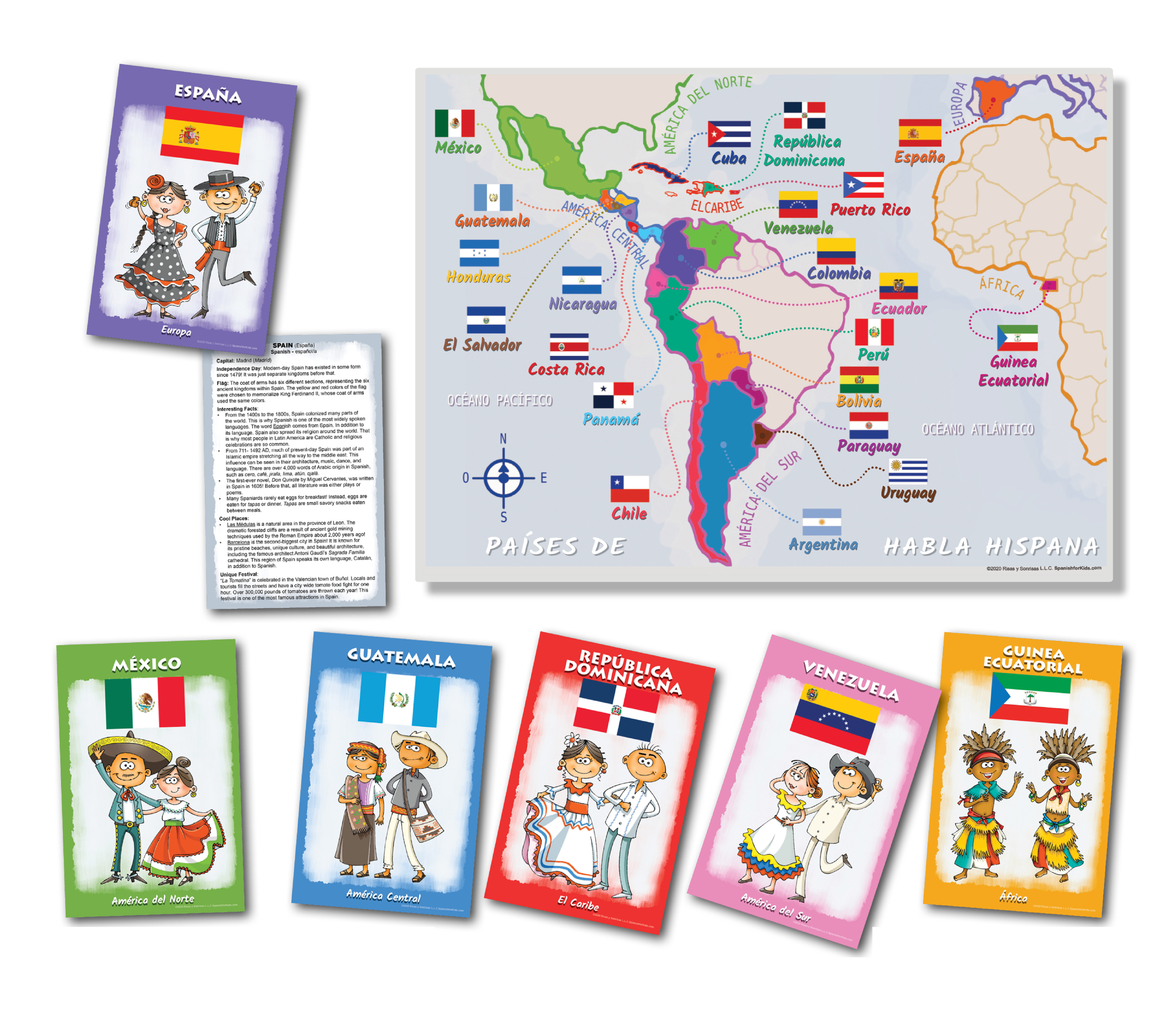  21 Hispanic Countries Culture Cards & Map
